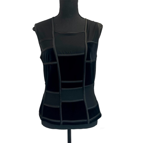 JOSEPH Ribkoff black mesh velvet corset tank top blouse Sz 8